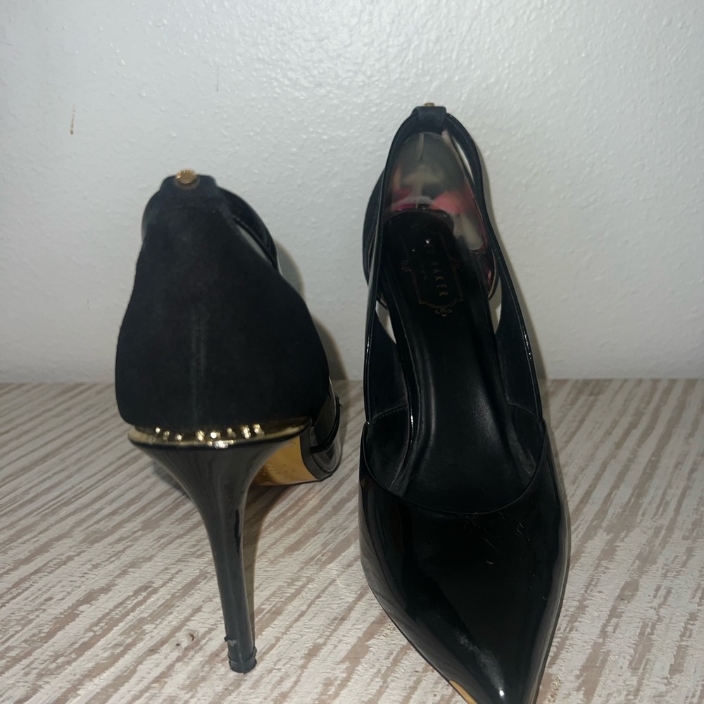 Ted Baker London Black Stiletto Heels with Gold Detailing